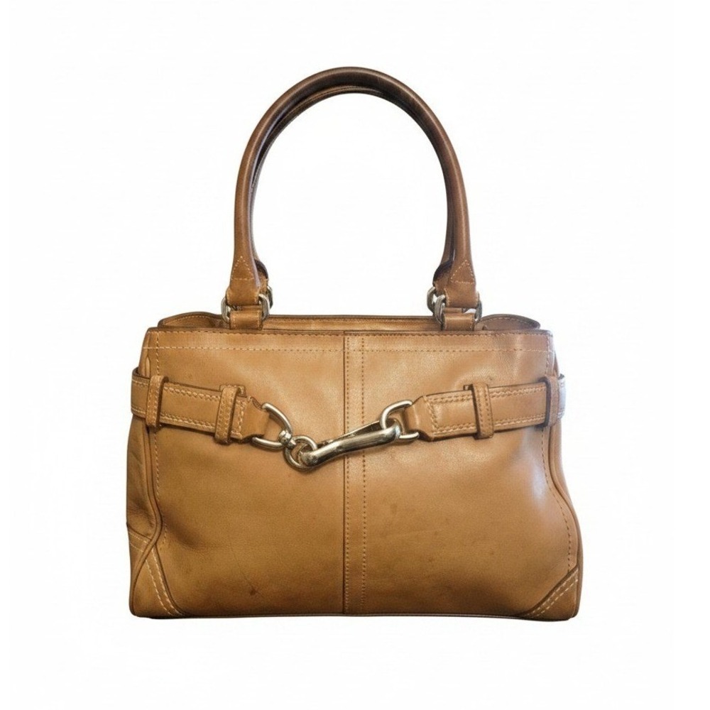 Coach Hamptons Tan Leather Satchel Bag F08A70 Silver Hardware Vintage Y2K - Picture 1 of 10